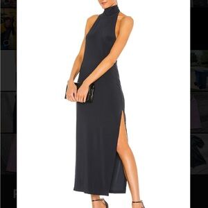 Norma Kamali Black Maxi Halter Dress with Side Slit